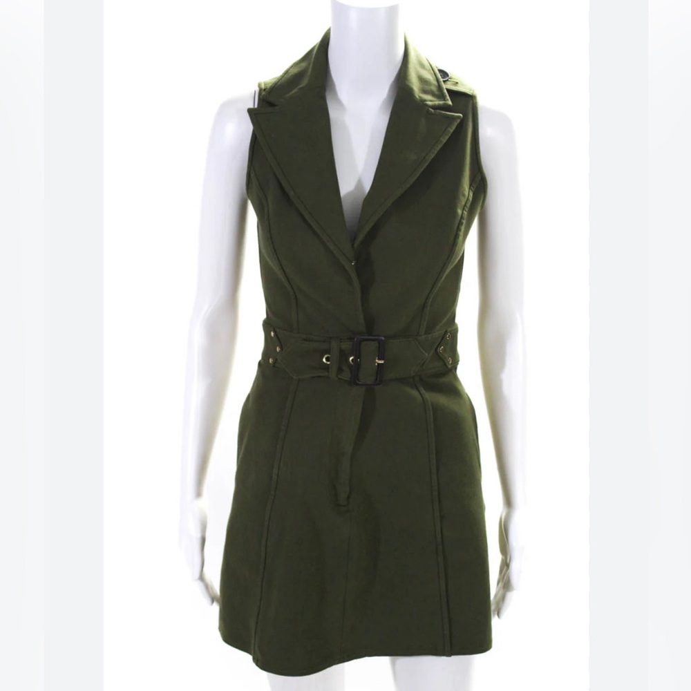 10 Crosby Derek Lam Womens Peak Lapel Belted Mini Trench Sheath Dress Green